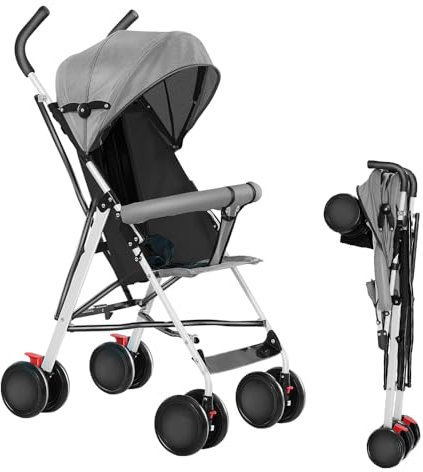Kompakter Kinderwagen, Kinderwagen aus EVA, Kinderwagen mit 4 Rädern, Kinderwagen, sitzend, Sonnenschirm, Moskitonetz mit Kissen, Kinderwagen mit Baumwollkissen, Kinderwagen, 0-6 Jahre (Traglast 25