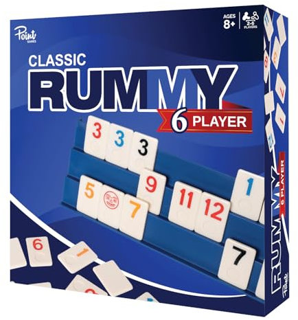 Point Games Rummy Cube Edition Set für 6 Spieler – klassisches Familienspiel, ab 8 Jahren mit mehr Spielsteinen, sechs Racks – ideal für Kinder, Erwachsene & Familienspielabend