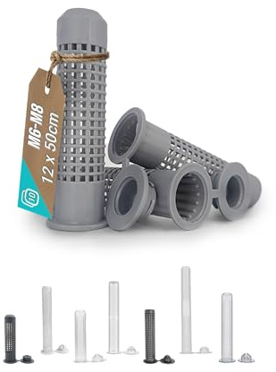 VOOXA Óptima | Fundas de malla de 12 x 50 mm para mortero compuesto, 10 unidades, para rosca M6-M8, manguito de anclaje de plástico para rellenar con mortero de inyección, duradero y firme