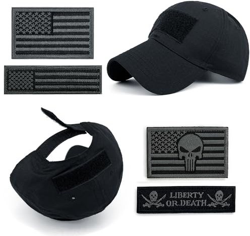Masktide - Gorra táctica militar de camuflaje para hombre con bordado de cráneo de la bandera americana, parches tácticos para caza, gorra patriótica para mujer, One Size