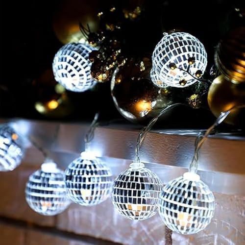YeahBoom 10 LED Disco Ball String Lights, 150cm Mirror Ball String Lights, Disco Ball String Lights, Disco Party Light, Disco Mirror Ball Lights, Mini Disco Balls Ornaments, Christmas Light String