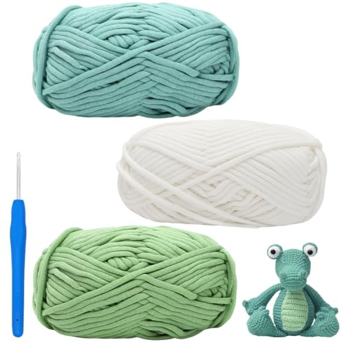 Ranjima 3 x 50 g ull för virkning tjockt garn bomull för virkning med virknål 4 mm, virkad garn tjock bomull nylon blandat garn virkgarn för nybörjare, för heminredning och gör-det-själv-hantverk