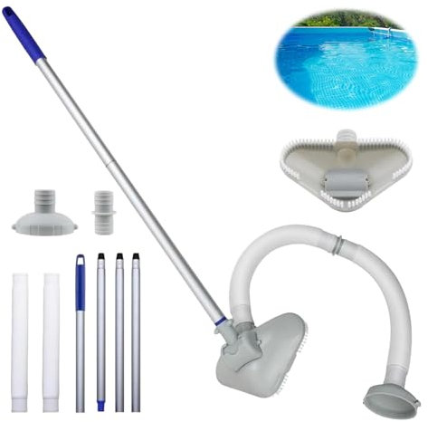 Aspirateur Piscine,Balai Aspirateur Piscine,Aspirateur Piscine Hors Sol,Kit Entretien Piscine avec Tuyau,Tête D'aspiration Et Manche Télescopique De 144 Cm pour Creusées Et Gonflables