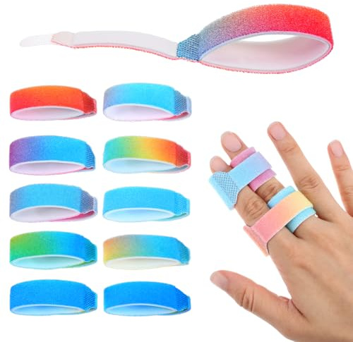 Wanmu Buddy Tape Finger Straps, 10 Pcs Finger Buddy Wraps With Padded, Hook and Loop Fingers Tapes Pinky Fingers Splint for Injured, Jammed, Swollen Finger-Support Washable and Reusable Gradient color