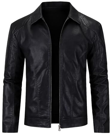 Zbrandy Mens Leather Jacket Faux Leather Motorcycle Jackets Turn Down Collar Biker Coat Outwear Black M