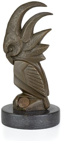 Moritz Scultura di cacatua in bronzo, altezza 16,7 cm, figura animale su base in marmo, con scultura stilizzata in feltro, raffigurazione di animali di alta qualità per interni con look classico