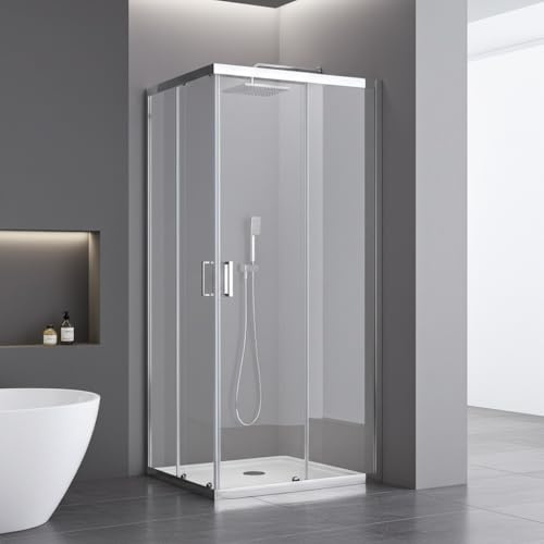 Megistore Box Doccia Angolare, Vetro Temperato Trasparente 6mm, 2 Porte Scorrevoli, Profili Cromati, Altezza 190 cm, Chiusura Magnetica (80x120)
