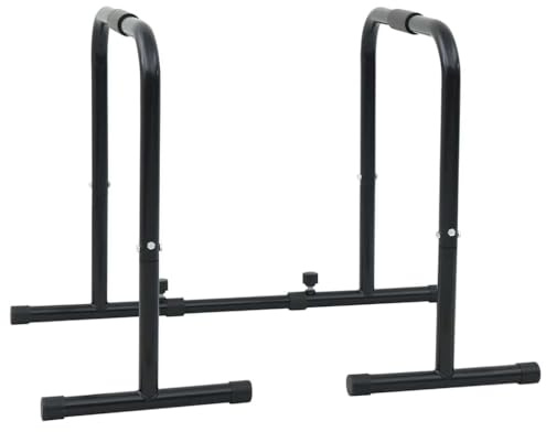 QUAHEAS Barra per dip nera in acciaio verniciato a polvere, 116 x 66 x 74,5 cm, regolabile in altezza 96-116 cm, antiscivolo e stabile, per palestra domestica, stazione di forza, costruzione muscolare