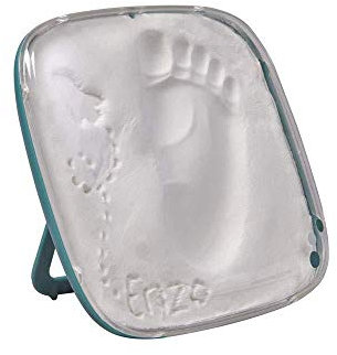 Baby Art – HelloBaby Bilderrahmen mit DIY Gipsabdruck für Baby Handabdruck Fußabdruck, zum Aufstellen oder Aufhängen, schöne Geschenkbox zur Geburt oder Taufe, galactic green, grün