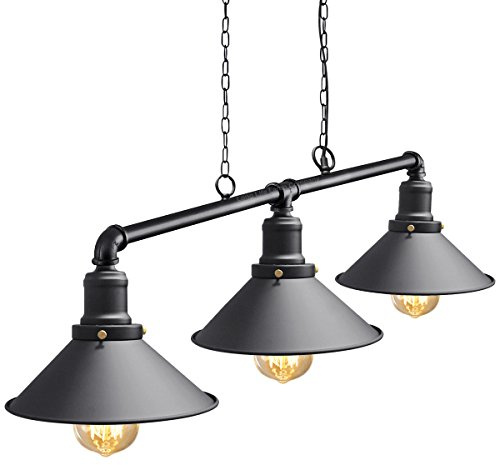 Industrial Suspended Ceiling Pendant 3 Lamp Black Metal Water Pipe Vintage Light Fitting M0053