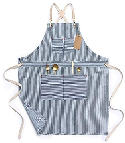 Jeanerlor Schürze für Damen und Herren, Jeans-Kreuz, verstellbarer Hals, Unisex, mit vier Taschen für Barista, Chef, Barber, Maler und Gärtner, verstellbar M bis XXL