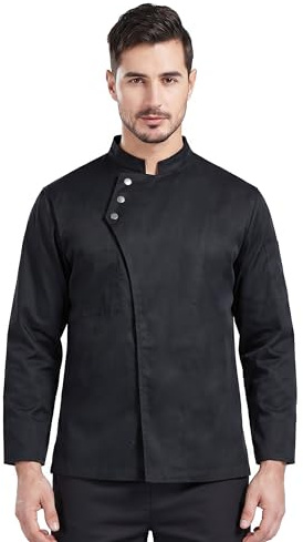 Nanxson Veste de Chef Unisexe avec Manches Longues de Cuisinier Respirant Blouse de Service Noir pour Homme CFM0057 (M, Noir)
