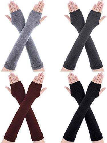 SATINIOR 4 Paar Lange Fingerlose Handschuhe Wärmer Daumenloch Ellenbogen Länge Handschuhe für Frauen (Farbe Set 2)
