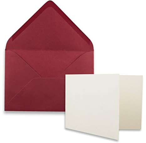 FarbenFroh by GUSTAV NEUSER 50x Stück Karte mit Umschlag Set Faltkarten DIN A7 quer 10,5 x 7,4 cm Naturweiß mit Brief-Umschlägen C7 Dunkelrot Nassklebung