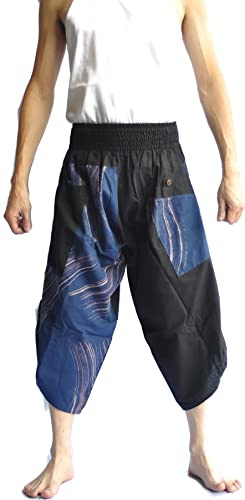 Harem pants, Thai pants, Thai fisherman pants, boho, Thai pants, Hakama, hakama pants, japanese clothes for men,harem pants men Original Thai design Men Boho Hippie Baggy - Blue painting Design