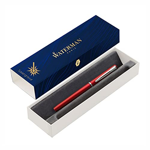 Waterman Allure Fountain Pen with Engraving in Red Gift for Man and Woman Inspired by Parisian Fashion Personalised Engraved Blue Ink Medium Nib (Red, Fountain Pen), 176 × 51 × 30 mm