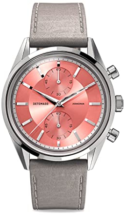 DeTomaso ARMONIA Chronograph Rosa Damen-Armbanduhr Analog Quarz Lederarmband Grau