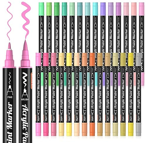Shuttle Art Feutre Pastel, 28 Marqueurs Peinture Pastel à Double Pointe (Pinceau et Fine), Marqueur sur Céramique Plastique, Feutre Peinture pour Calligraphie, Bricolage