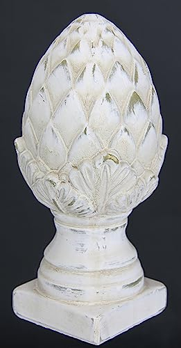 Dekoobjekt Zapfen dekorativer Pinien-Zapfen Deko-Zapfen auf Fuß Altweiß Creme in eleganter Shabby Landhaus-Optik Keramik-Zapfen Gartenfigur Geschenk Gartendeko Artischocke, 25 cm
