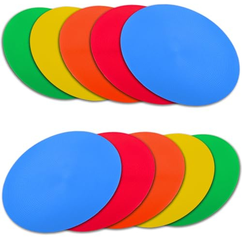 Vhxorrz Poly Spot Markers 9 inch 10 Pcs Non-Slip Floor Dots Flat Field Cones Rubber Circles for Gym for Football Soccer Basketball Speed Training Markers Dance Kids Class Room Sports Drills TPE