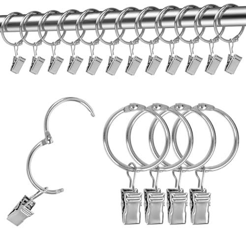 25 Stück Gardinenringe, Metall Vorhangringe, Gardinenringe mit Clips Vorhang Hängend Ringe für Fenster Tür Duschvorhänge, 32mm Innendurchmesser (Silber)