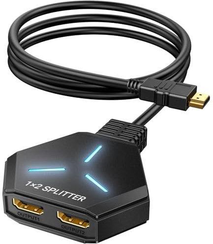 KiWiBiRD HDMI Splitter 1 in 2 Out HDMI Verteiler 2 Monitore Gleichzeitig Duplikator Zwei Monitore 4K 3D 2160p 1440p 1080p HDCP, Kompatibel mit PS5 TV Box Fernseher Gaming PC Laptop Projektor
