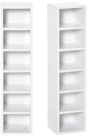 HOMCOM Set di 2 Mobili Porta CD con Ripiani Regolabili, Scaffale Porta 160 CD Salvaspazio, Mobile Portacd con 12 Scomparti, per Soggiorno, Camera da Letto, Ufficio, 21x19.2x88.3cm, Bianco