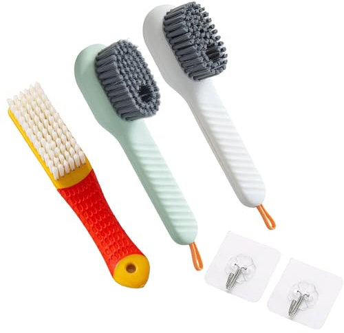 3pcs Multifunctional Shoe Brush, Shoe Cleaning Brush with Liquid Box, with 2 Hooks, Easy to Hang for Air Drying and Storage, for Cleaning Clothes, Tables, Walls, Kitchens, Living Rooms, Bathrooms