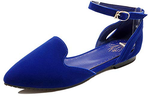 Diuniarza Women Mary Jane Court Shoes Casual Strap Flats Pointed Toe Dolly Ballet Shoes Blue Size 7.5 UK/42