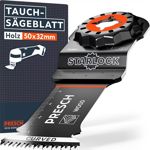 Presch Multiverktyg Sågblad trä 50x32mm - Starlock-sågblad för verktygsfritt byte - Rena, exakta resultat tack vare japansk tandning och Curved-Tec-design - Exakta multiverktygstillbehör