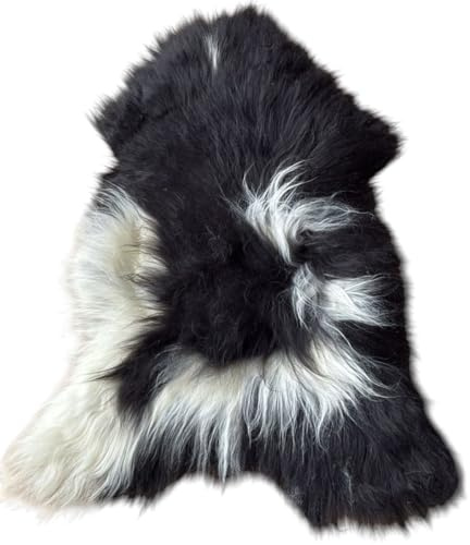 Provellus Island Pelliccia di agnello – Intera pelle di pecora a pelo lungo naturale Bianco e nero (nero con macchie bianche)