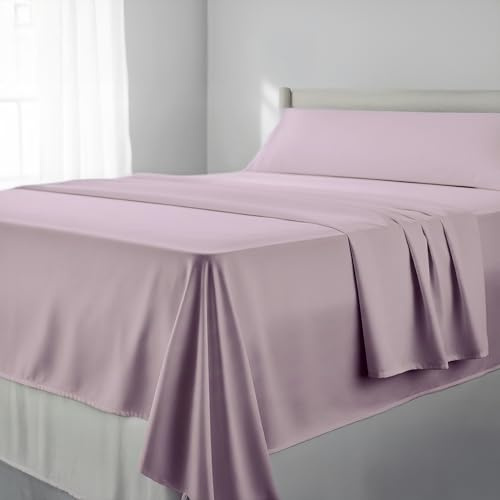 FUSIONHOME Juego de Sabanas 150 x 190/200 Rosa - Sabanas Cama 150 - Ropa de Cama Completa 3 Piezas, 1 Sábana Bajera Ajustable, 1 Encimera y Funda Almohada - Microfibra Tacto Extrasuave