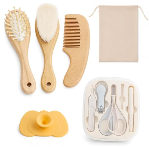 Ensemble de Toilettage 9 en 1 pour Bébé pour Nourrissons Tout-Petits | Ensemble Brosse à Cheveux et Peigne pour Bébé Set de Coupe-Ongles pour Bébé Cadeau pour La Nouvelle Maman