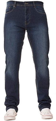 Enzo Män klassiska raka ben normal passform twill denim jeans, BLÅ, 34W x 34L