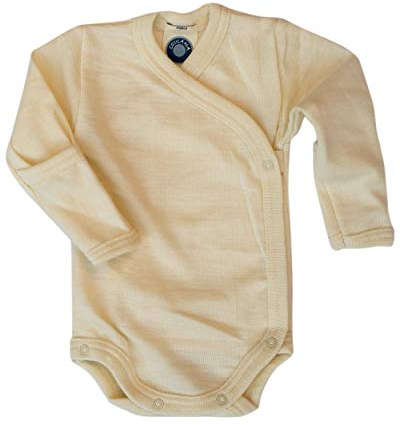 Cosilana, Baby Wickelbody mit Kratzschutz, 70% Wolle (kbT), 30% Seide (62/68, Natur)