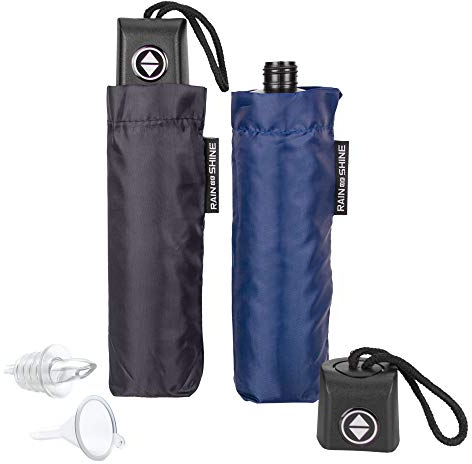 GoPong Unisex-Erwachsene Umbrella Alcohol Flasks – 2 Pack Regenschirm-Fläschchen, 2 Stück, versteckte Alkoholflaschen, inklusive Trichter und Schnapsflaschen-Ausgießer, Schwarz, Marineblau, 24 Ounces