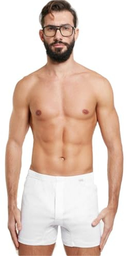 Nottingham N. 3 Boxer Uomo in Filo di Scozia Underwear - B12930 - con Apertura Anteriore, Chiusura Bottone ED Elastico Foderato. Disponibile nel Colore Bianco (3 46/S, Bianco)