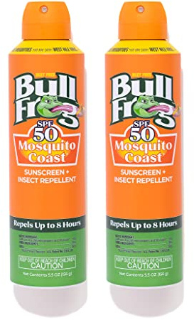 Bullfrog Mosquito Coast Sunscreen SPF50 + Insect Repellant 5.5oz Continuous Spray, 2pk