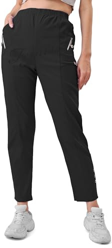femiss Pantalon long taille haute avec élastique pour femme, pantalon doux, extensible, léger et décontracté, Noir , 48