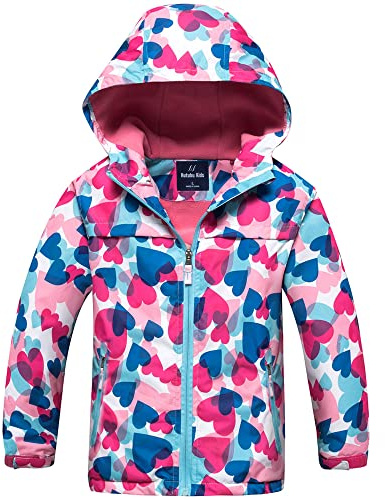 Fewlby Chaqueta Impermeable con Capucha para Niña, Cortavientos con Forro Polar Ligera Abrigo Prueba de Viento Chubasquero Primavera Otoño Abrigos Deportivos, 6-7 Años