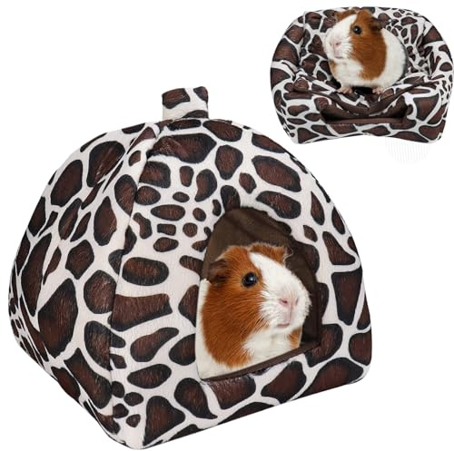 Maison pour Cochon d'Inde Peluche Lapin Lit Petits Animaux Couchages Hiver Cabane pour Lapin Nain Chinchilla/Hérisson/Cobayes（Imprimé Léopard）