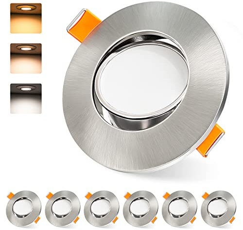 LED Einbaustrahler Dimmbar Flach 5W 230V IP45 Einbauleuchten Deckenspots Deckenstrahler 45°Schwenkbar Warmweiß Neutralweiß Kaltweiß Einbauspots für Badezimmer Wohnzimmer Küche CRI>80, 6er Set,