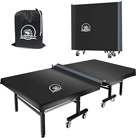 COVERVIN Ping Pong Table Cover,Table Tennis Cover Fits Both Folding Tables & Flat Tables All Weather Waterproof Dustproof UV Protection (Black and Grey)