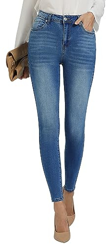 GRAPENT Womens Trendy Slim Fit High Waist Skinny Jeans - Dark Wash, Nightfall Blue - Size 12/14