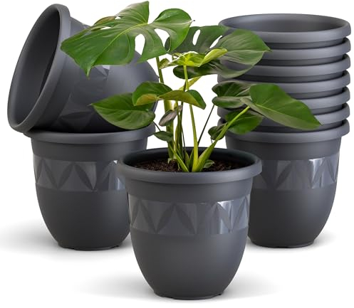 Plastard Übertopf 10er Set Durchmesser 35 cm Anthrazit Blumentopf für Innen und Außen aus Kunststoff Pflanztopf für Balkon Terrasse Pflanzkübel Kräutertopf