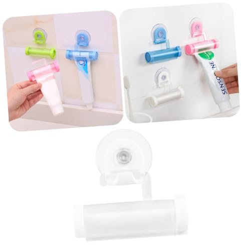 KOMBIUDA Distributeur Dentifrice Mural à Ventouse Blanc Presse-tube Réutilisable Support Ergonomique Pour Tubes De Dentifrice Cosmétiques Et Lotions Gain De Place Pour Salle De Bain Et Hôte