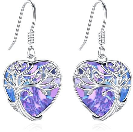 Eusense Livets träd halsband örhängen örhängen 925 sterling silver livets träd hänge smycken present till kvinnor flickor, 17*31mm, Sterlingsilver, Ingen ädelsten