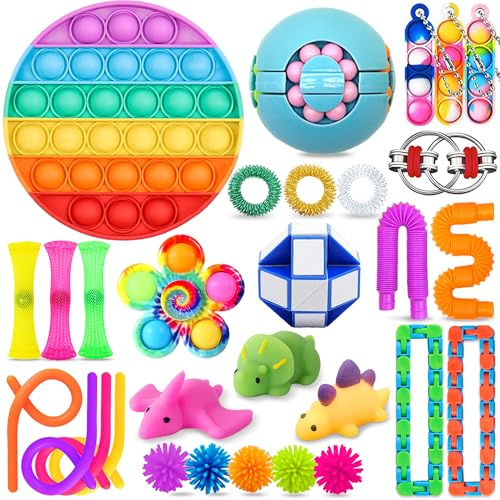 Chennyfun 30PCS Fidget Toy Set, Fidget Pack For Anxiety Relief, Stress Sensory Toys for Autism, Sensory Fidget Toys with Pop Fidget, Fidget Cube for Party Favors, Prizes, Reward for Kids Adults