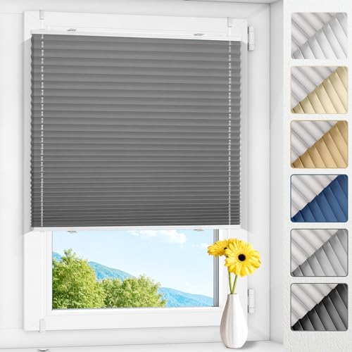 Allesin Plissee ohne Bohren verdunkelung, Thermo plissee 100% verdunklung,Grau 35x100cm(BxH) verdunklungsplissee Klemmfix für Fenster & Tür, Blickdicht Sichtschutz Sonnenschutz