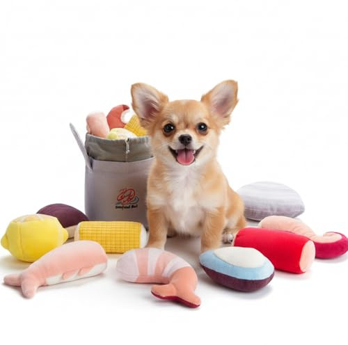 Nocciola - 10 Juguetes para Perros de mariscos, chirriantes, duraderos y pequeños para mantenerlos ocupados y Evitar el aburrimiento, Incluye Juego de búsqueda de madriguera y Aperitivos